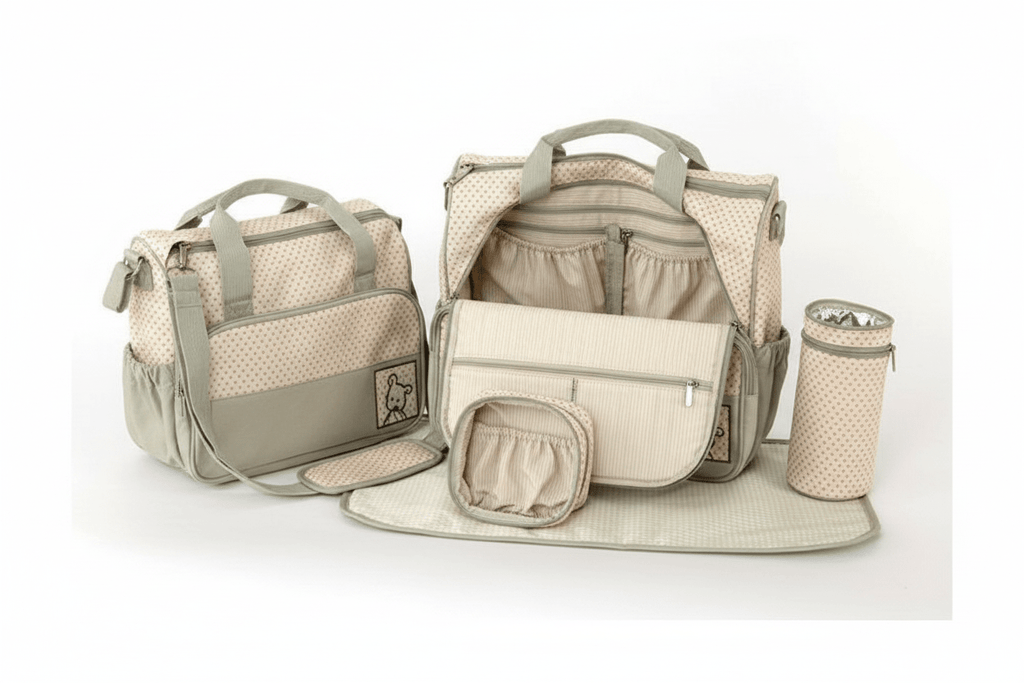 5 in 1 Multifunctional Baby Bag - Khaki Dots