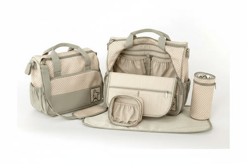 5 in 1 Multifunctional Baby Bag - Khaki Dots