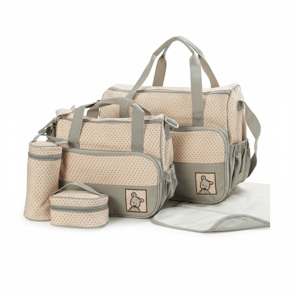 5 in 1 Multifunctional Baby Bag - Khaki Dots