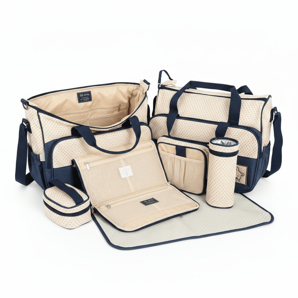 5 in 1 Multifunctional Baby Bag - Navy Dots